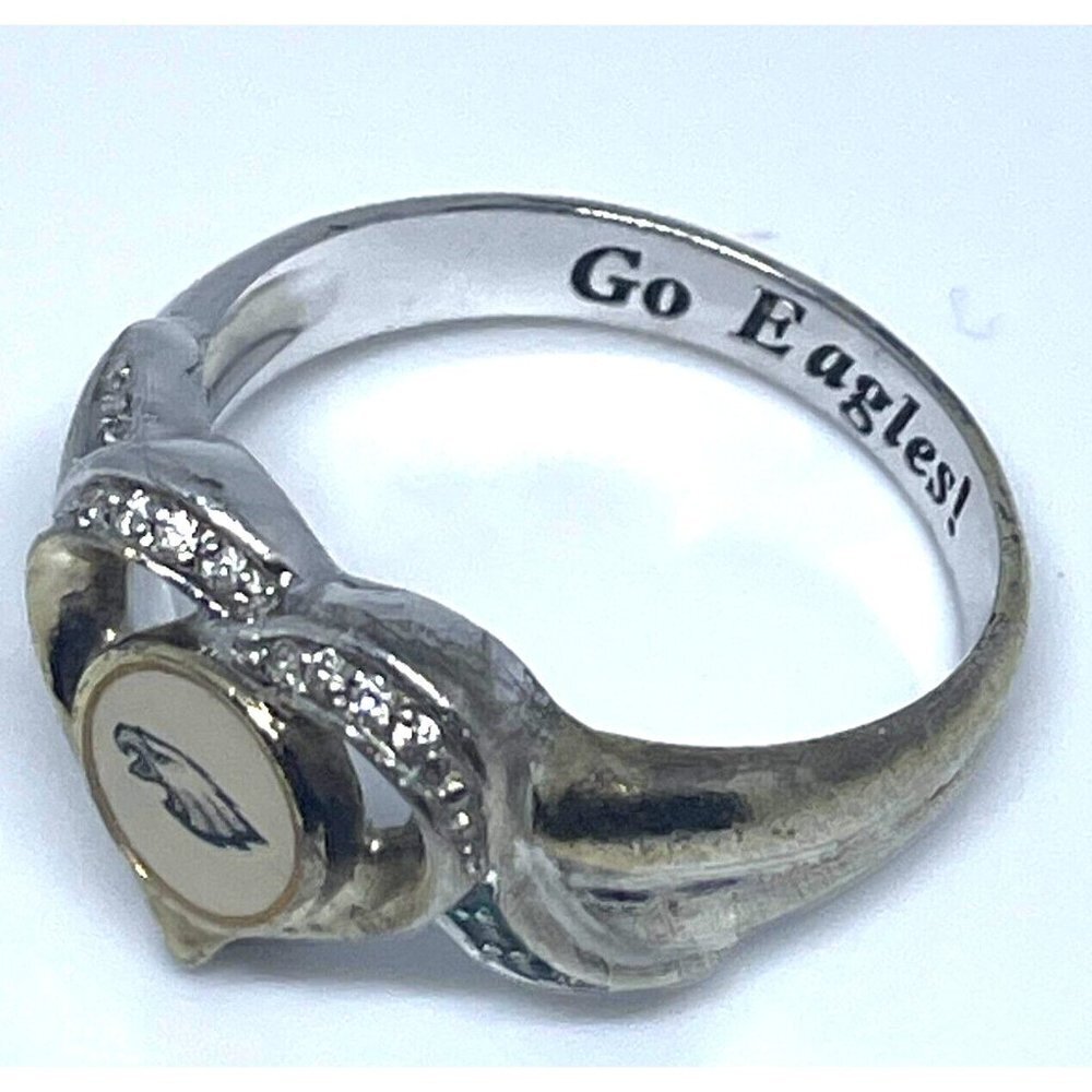 BGE Go Eagles 925 Sterling Silver Rhinestone Heart Ring
